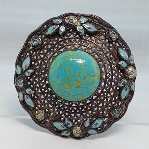 * vintage antique 1930s turquoise blue Czech Peking glass pin brooch